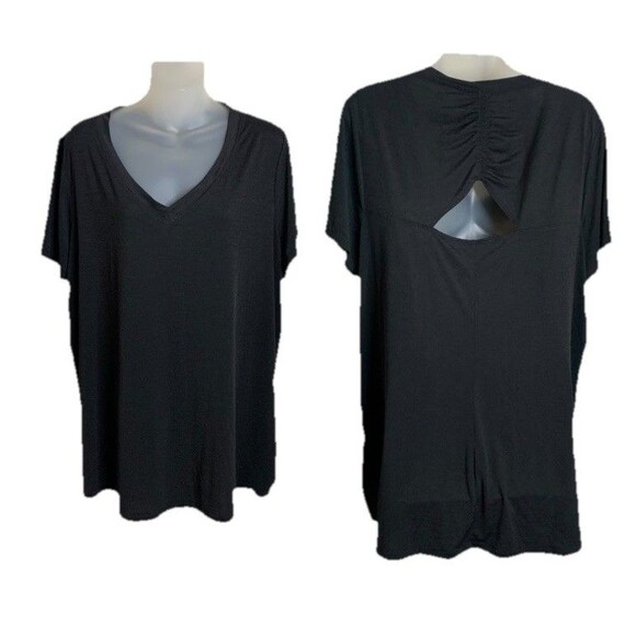 Livi Active Lane Bryant Tunic Top 18/20 Open Back Short Sleeve V-Neck Black EUC - Picture 10 of 10